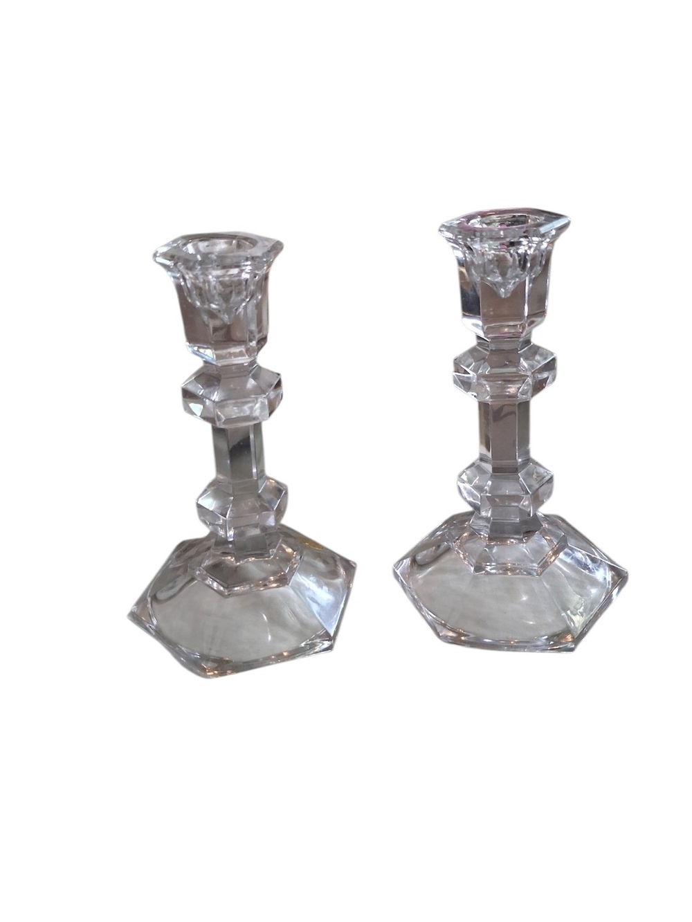 Clear Crystal Glass Candlestick Pair - Elegant Home Accents